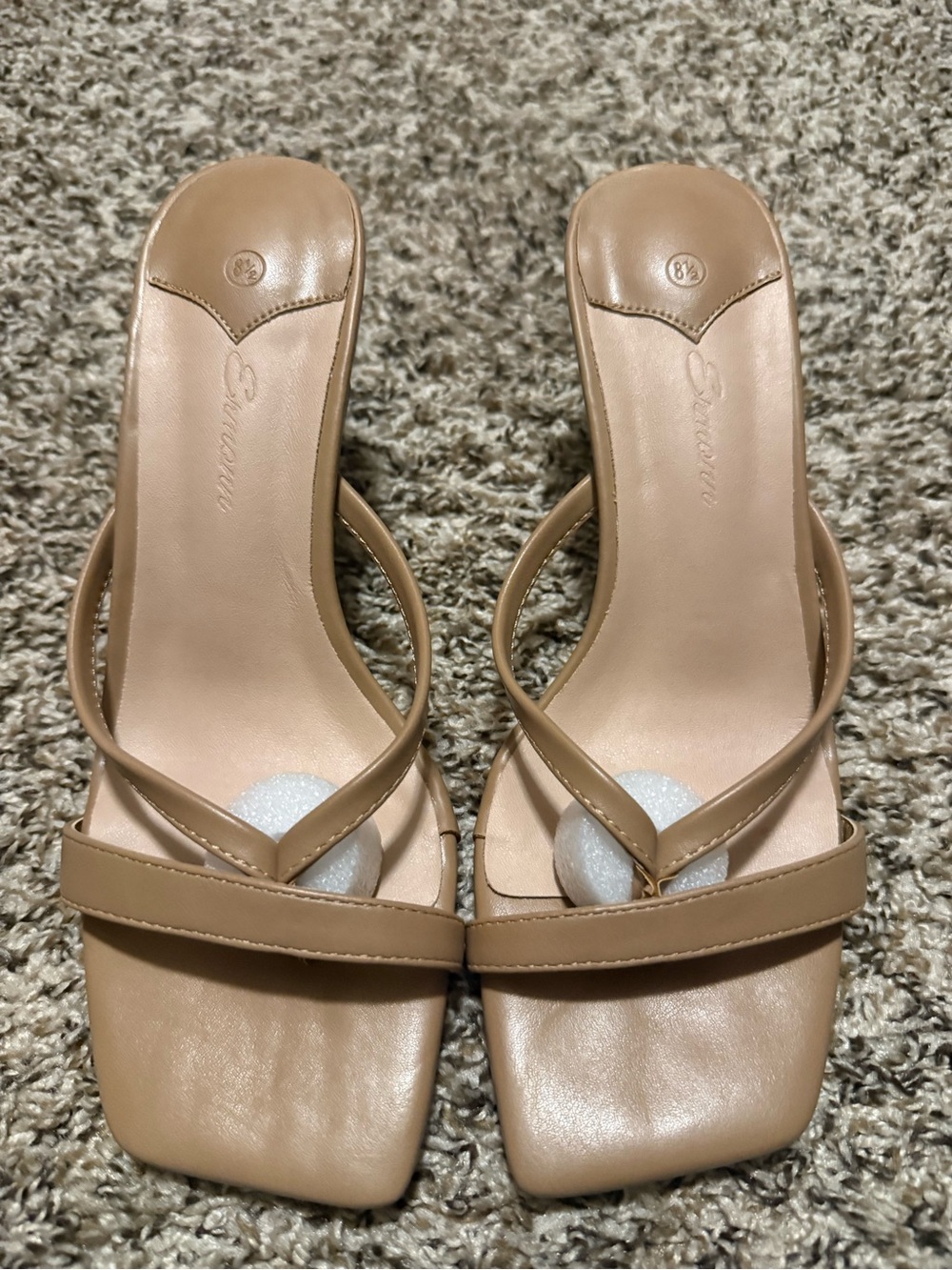 Women's Neutral Tan Square-Toe Slide Sandals